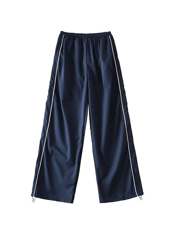 Streamlined Piped Wide-Leg Track Pants