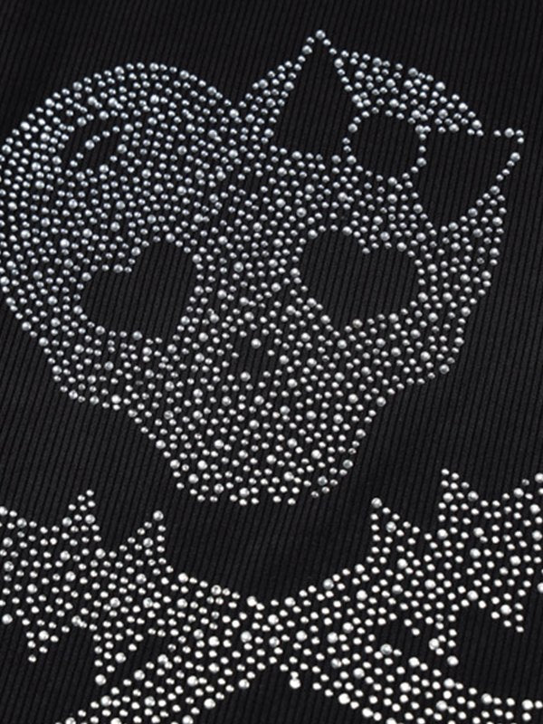 Skull Rhinestone Crop Tank Top