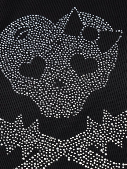 Skull Rhinestone Crop Tank Top