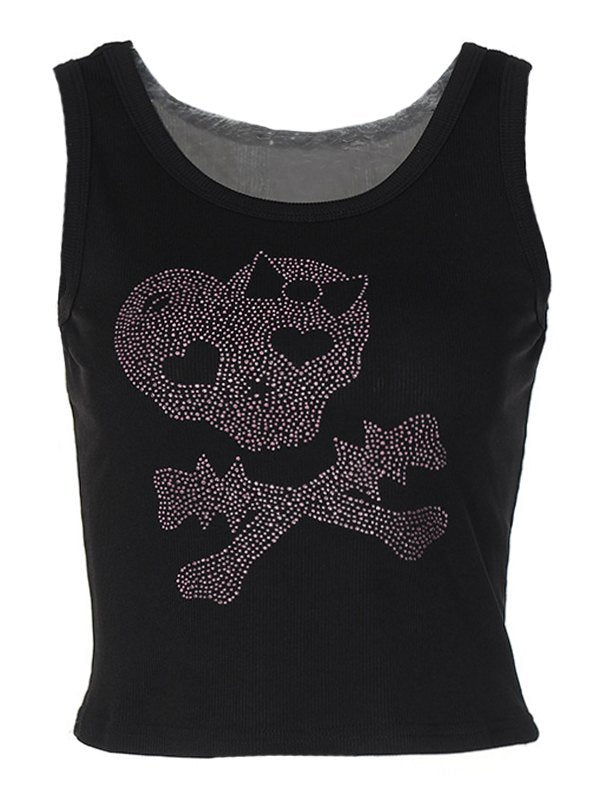 Skull Rhinestone Crop Tank Top