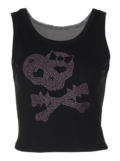 Skull Rhinestone Crop Tank Top