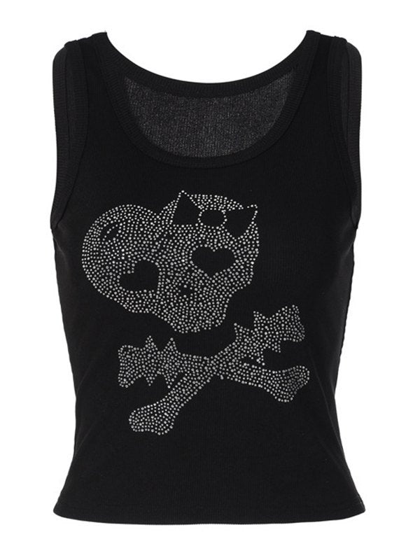 Skull Rhinestone Crop Tank Top