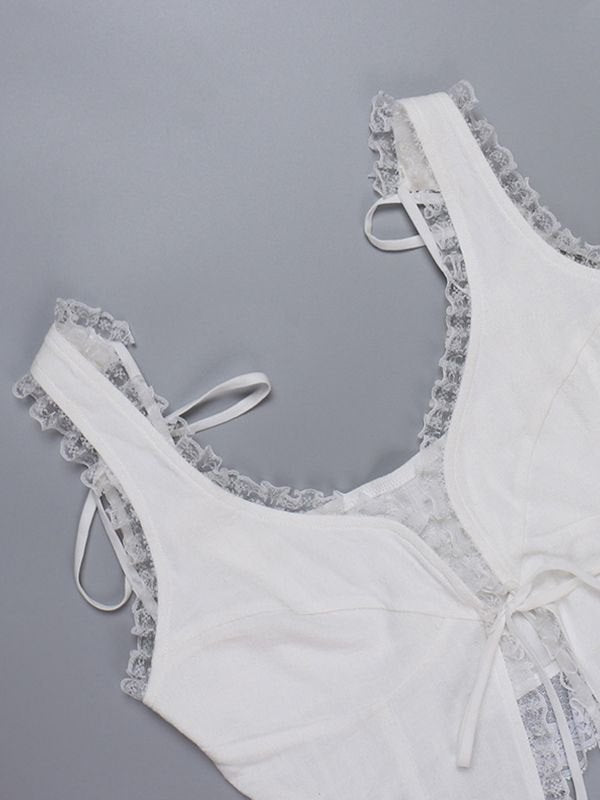 Lace Trim Ruffle Crop Tank Top