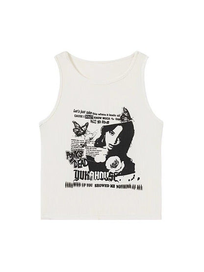 Gothic Punk Printed Rib Crop Tank Top