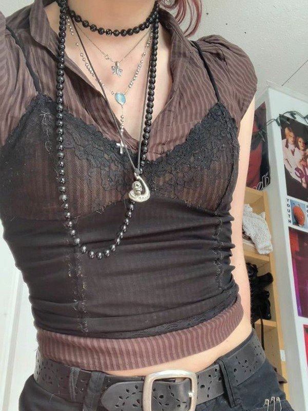 Lace Paneled Mesh Crop Cami Top