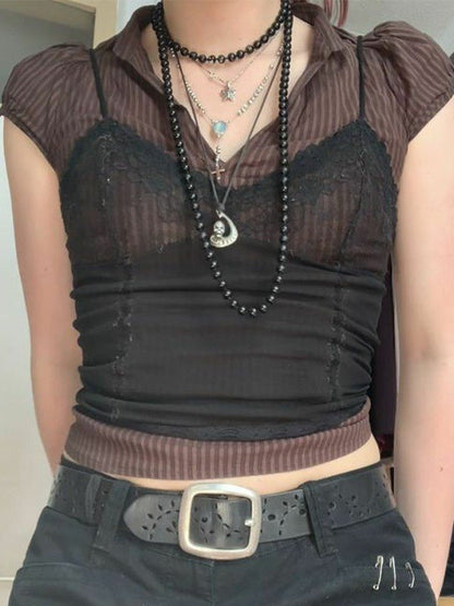 Lace Paneled Mesh Crop Cami Top