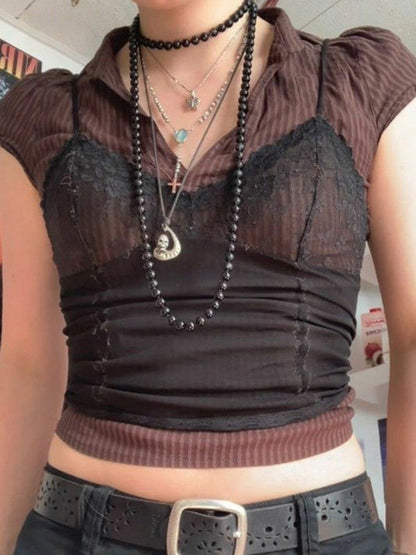 Lace Paneled Mesh Crop Cami Top