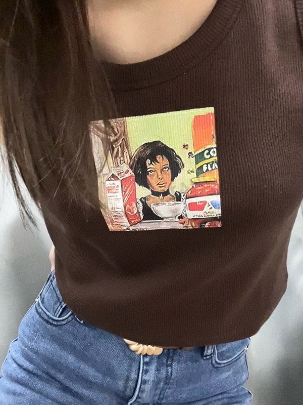 Vintage Cartoon Rib Cropped Tank Top