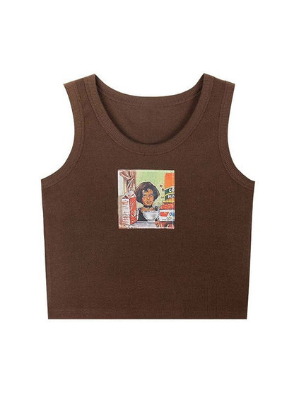 Vintage Cartoon Rib Cropped Tank Top