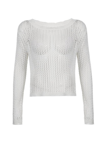 White Long Sleeve Crochet Top