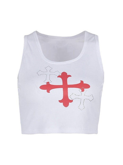 Rhinestone Cross Rib Cropped Tank Top