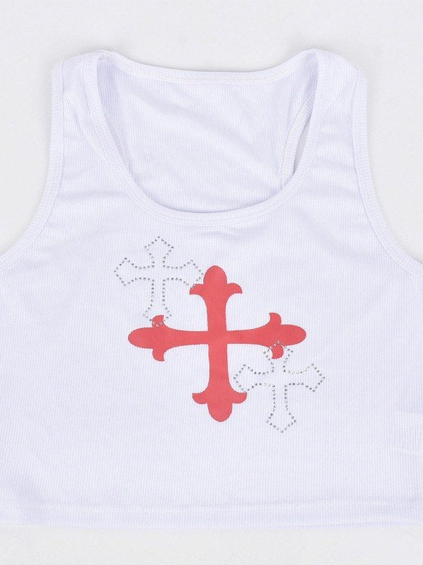Rhinestone Cross Rib Cropped Tank Top