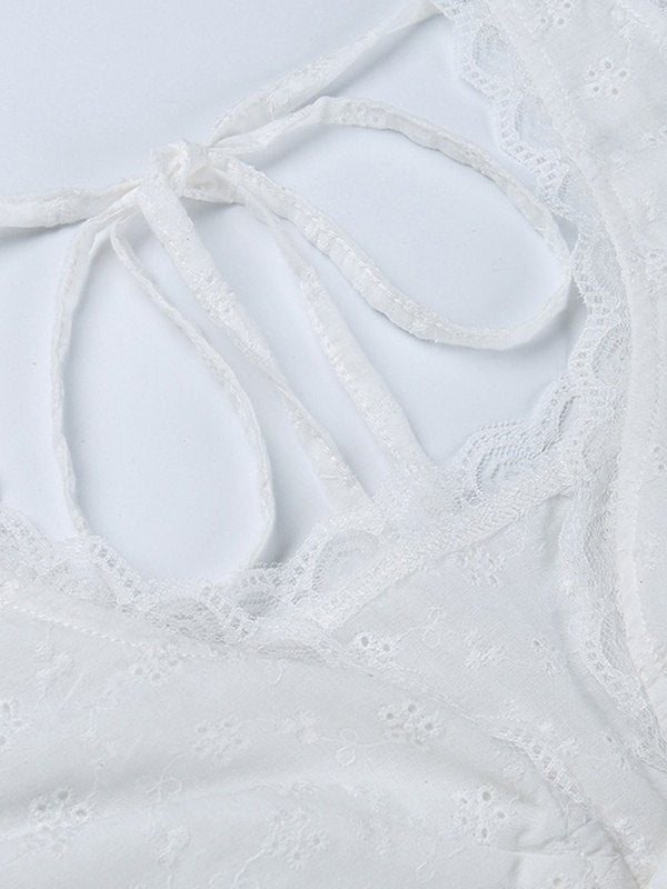 Lace Trim Backless Strappy Tie Corset Top