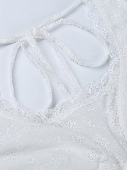 Lace Trim Backless Strappy Tie Corset Top