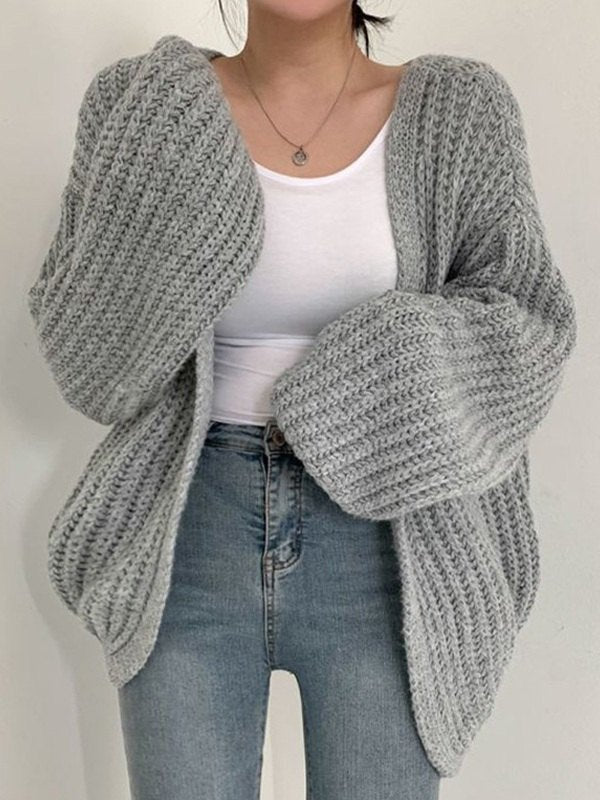 Open Front Long Sleeve Knit Cardigan