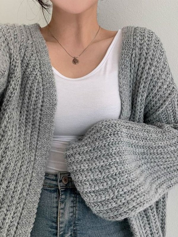 Open Front Long Sleeve Knit Cardigan
