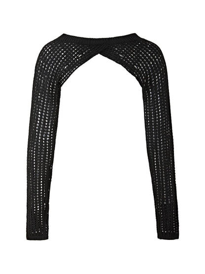 Black Hollow Out Shrug Crochet Knit Top