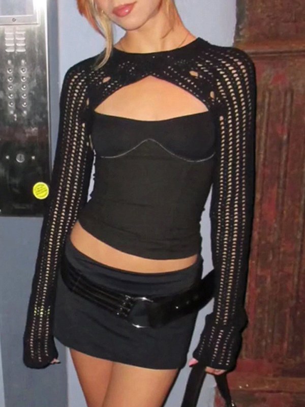 Black Hollow Out Shrug Crochet Knit Top