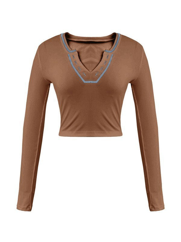 Long Sleeve Ribbed Knit Crop Top