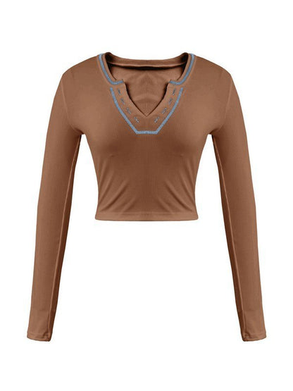 Long Sleeve Ribbed Knit Crop Top