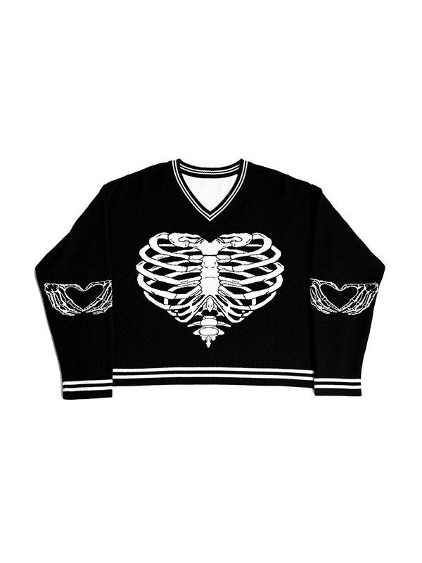 Heart Skull Jacquard Knit Sweater
