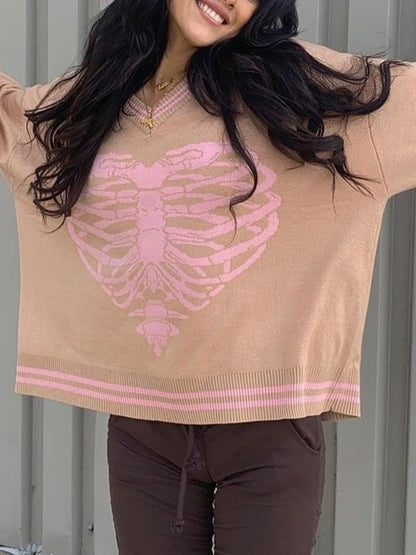 Heart Skull Jacquard Knit Sweater