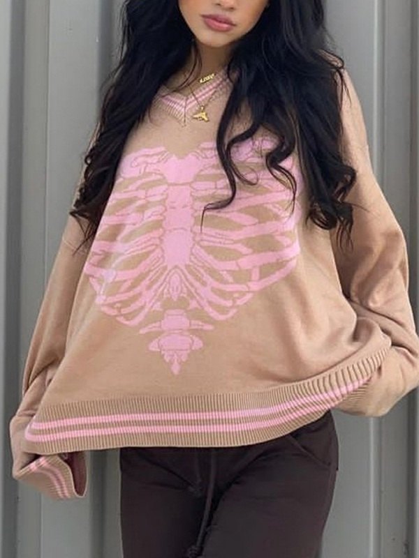 Heart Skull Jacquard Knit Sweater