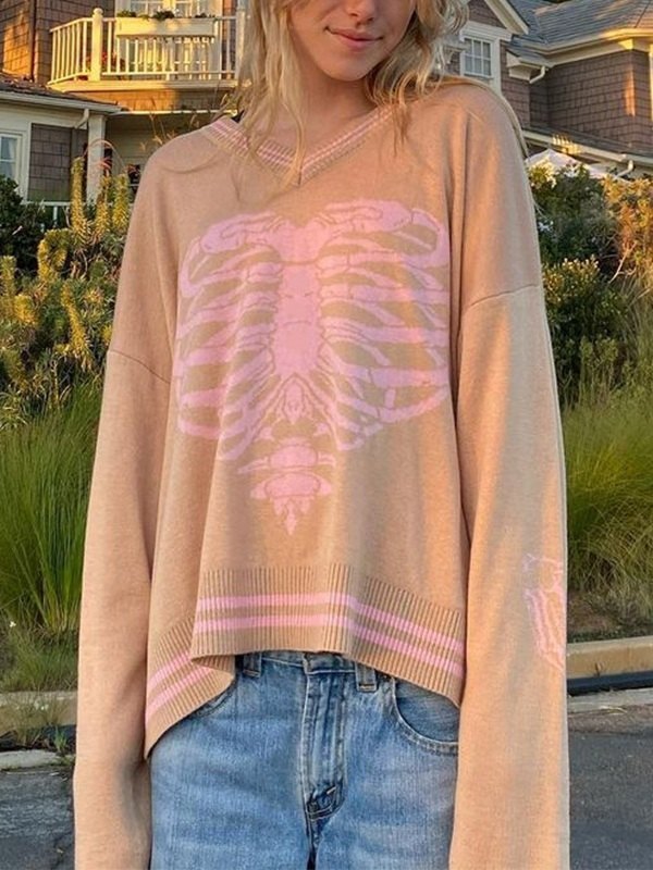 Heart Skull Jacquard Knit Sweater