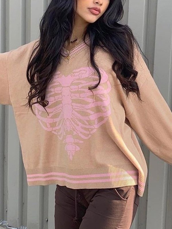 Heart Skull Jacquard Knit Sweater