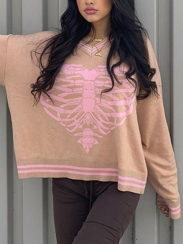Heart Skull Jacquard Knit Sweater