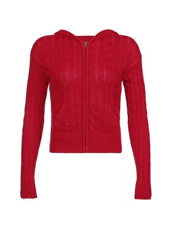 Cable Knit Zip Up Hooded Cardigan
