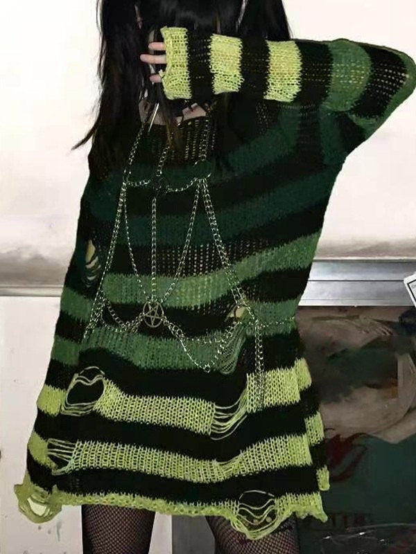 Gradient Striped Distressed Knit Top