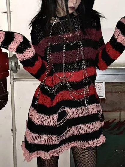 Gradient Striped Distressed Knit Top