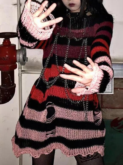 Gradient Striped Distressed Knit Top