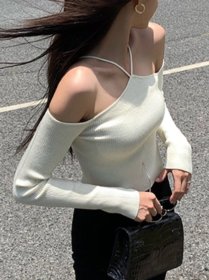 Cold Shoulder Ribbed Knit Crop Top