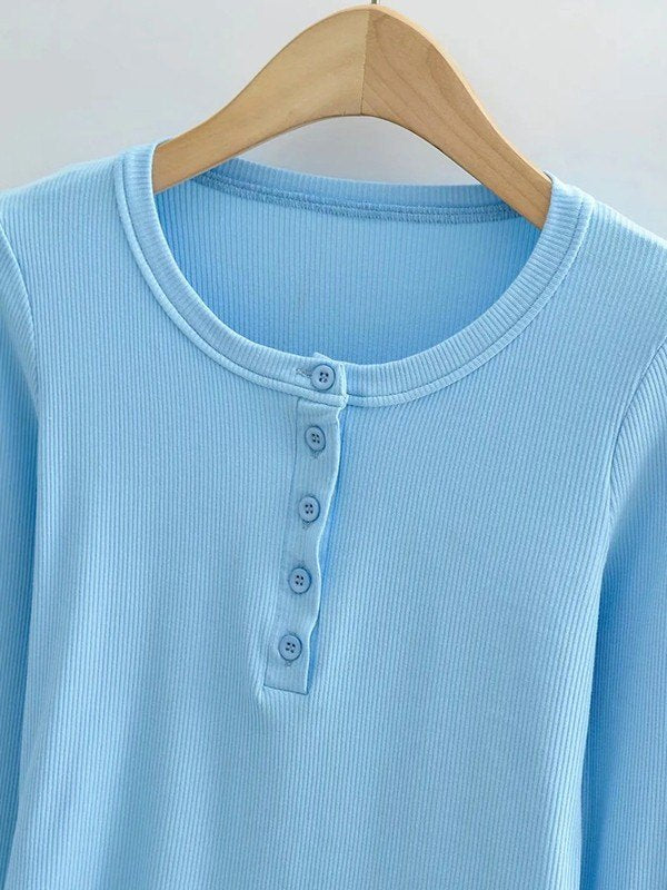 Asymmetric Button Front Knit Crop Top