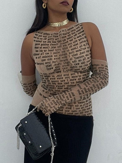 Sleeve Cover Printed Mesh Tank Top