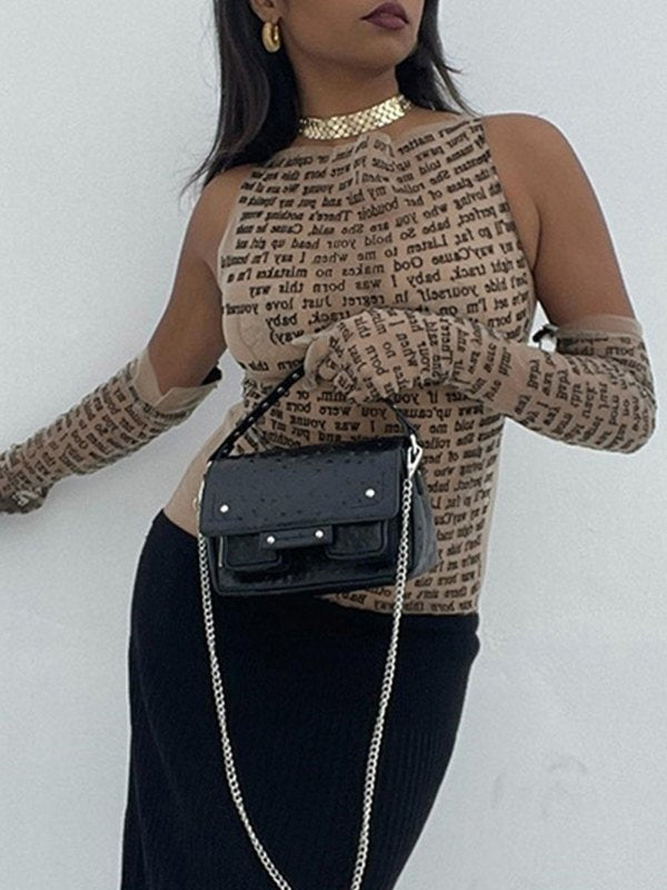Sleeve Cover Printed Mesh Tank Top