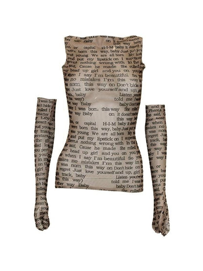 Sleeve Cover Printed Mesh Tank Top