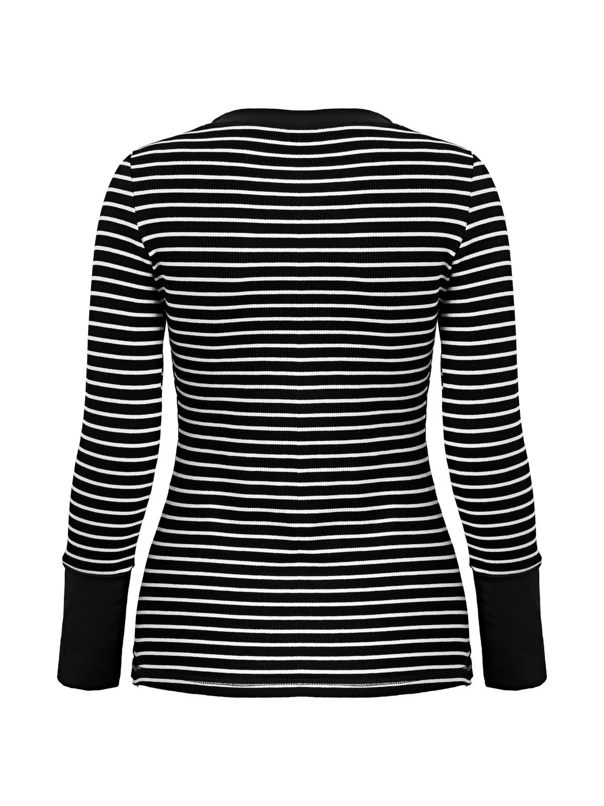 Vintage Striped Button Front Ribbed Knit Top