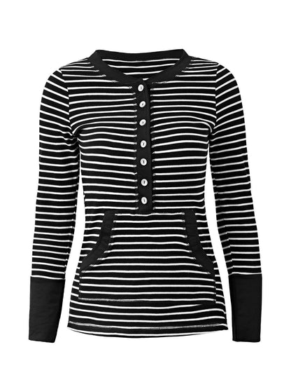 Vintage Striped Button Front Ribbed Knit Top