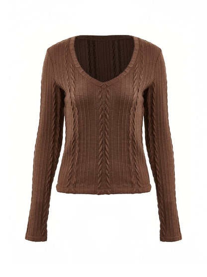 Vintage V Neck Cable Knit Top