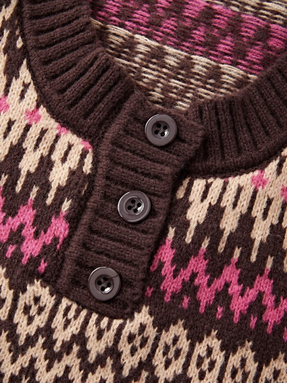 Button Front Jacquard Knitted Sweater