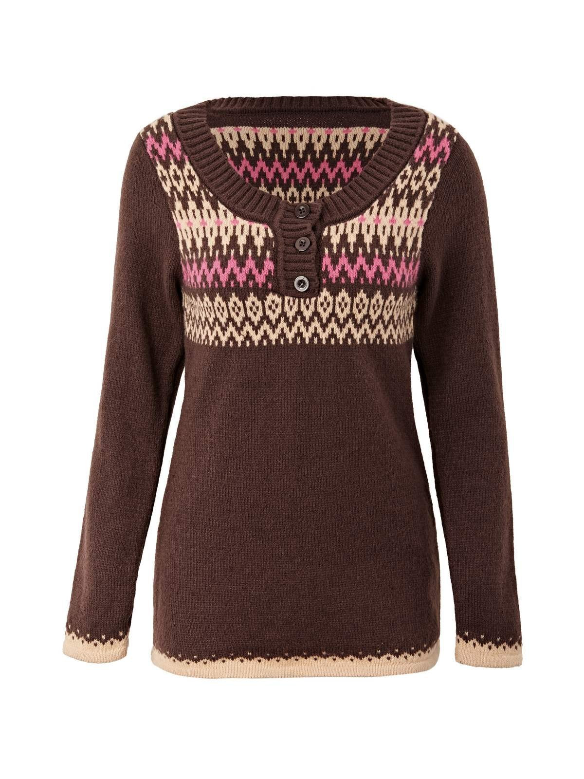 Button Front Jacquard Knitted Sweater