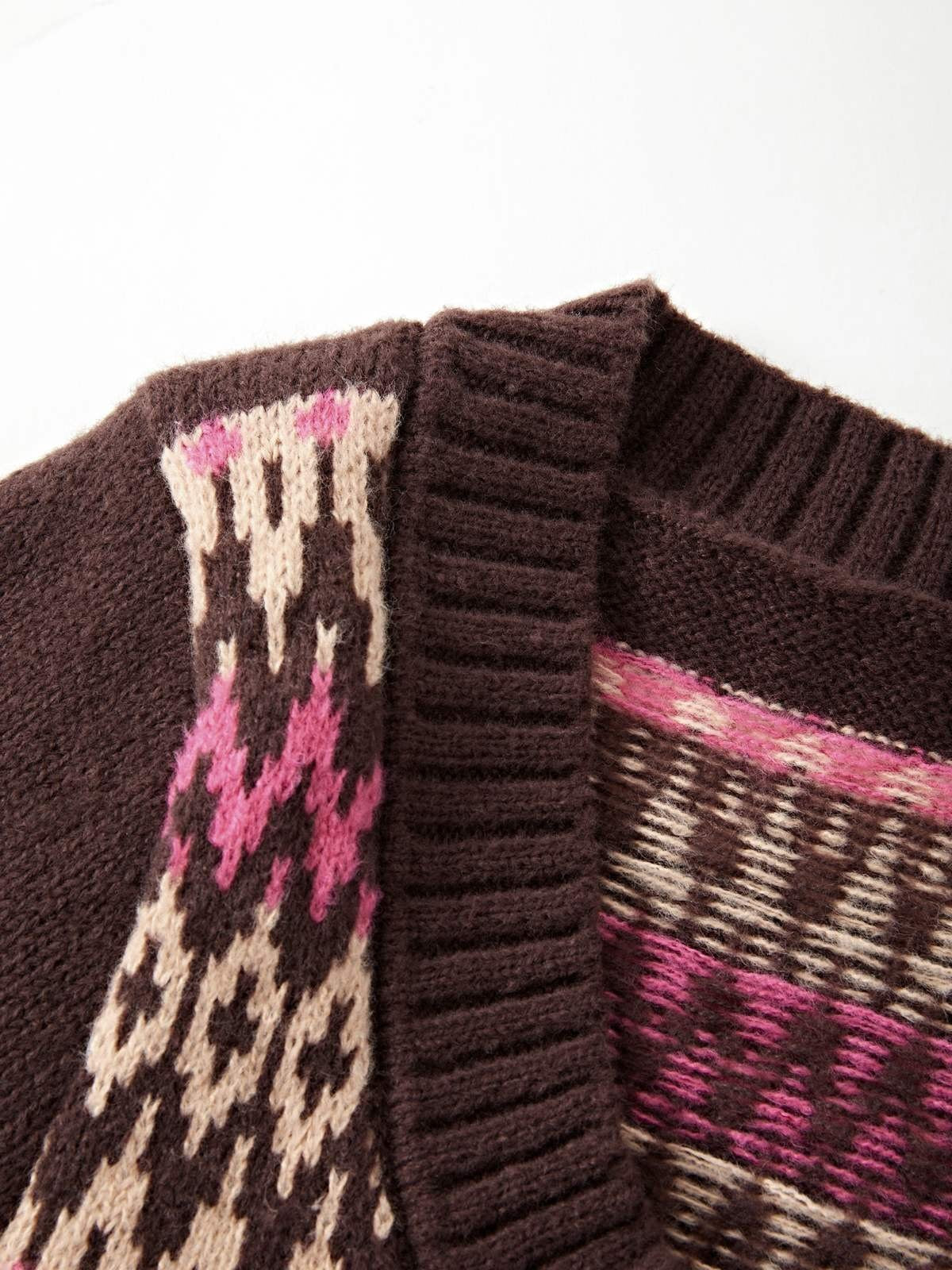 Button Front Jacquard Knitted Sweater