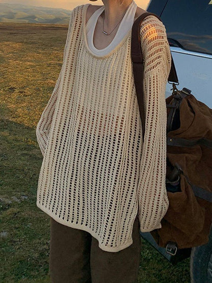 Split Hem Open Knit Top