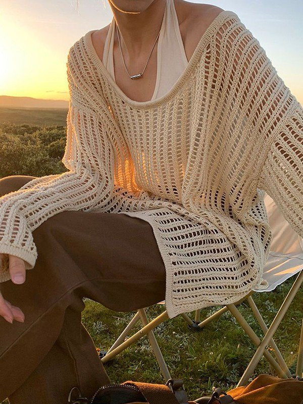Split Hem Open Knit Top