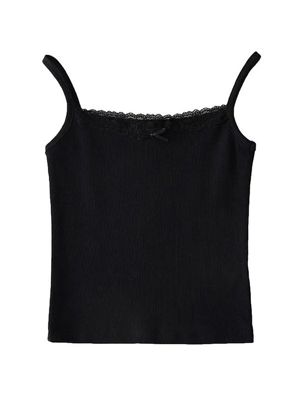 Solid Color Y2k Lace Trim Crop Cami Top