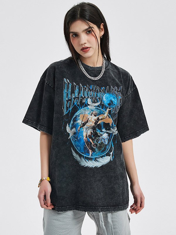 Unisex Acid Wash Vintage Graphic Tee