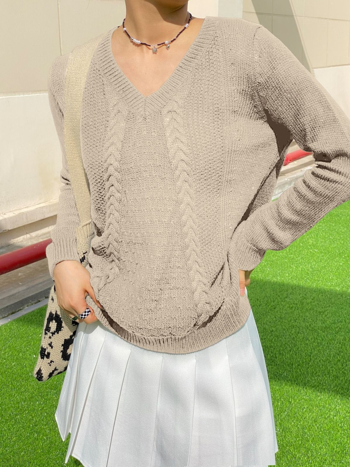 V Neck Metallic Black Pullover Sweater